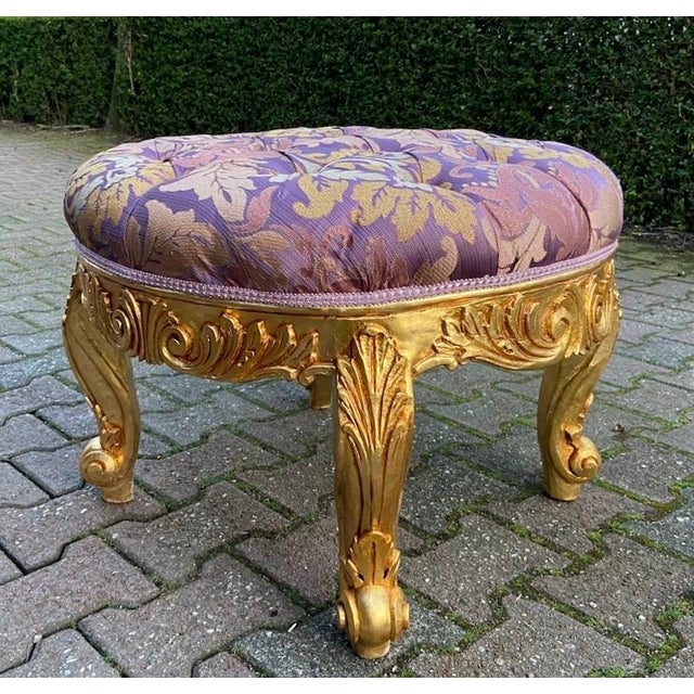 1990s French Louis XVI Gold Beech Purple Bench - 1 Pc For Sale - Image 4 of 10