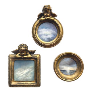 Original Painting Wall Decor Small Framed Wall Art by Valeriya Serova - Set of 3 For Sale