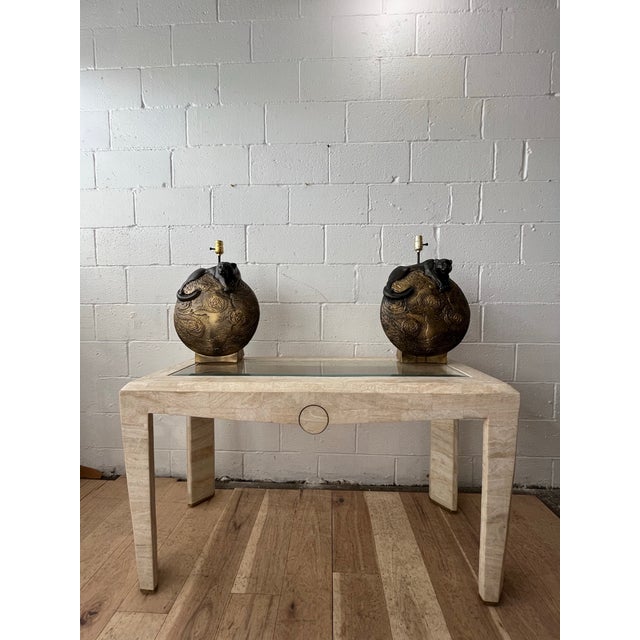Mid 20th Century Hollywood Regency Sculptural Panther Globe Table Lamps - a Pair For Sale - Image 4 of 10