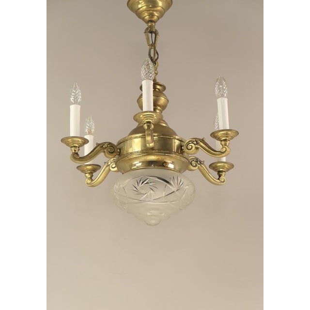 Brass Chandelier with 6 Candles, Budapest, 1930s For Sale - Image 9 of 13