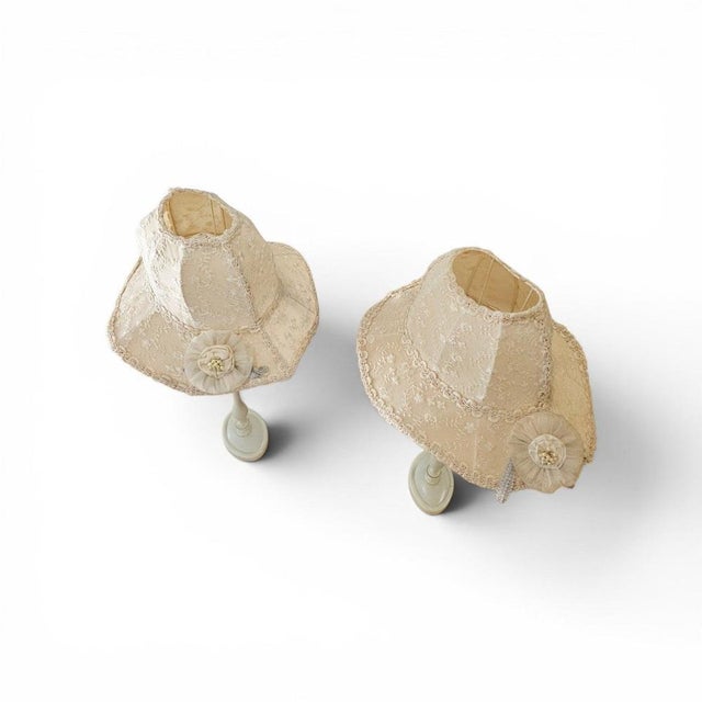 Baroque Lamps with Hat-Shaped Lace Shades, Set of 2 For Sale - Image 10 of 12