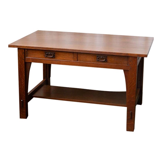 Gustav Stickley Mission Oak Arts & Crafts Writing Desk or Library Table, Circa 1900 For Sale