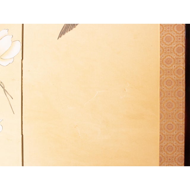 C. 1970s Maitland Smith, Painted Folding Screen "Magnolia and Sparrows" For Sale - Image 14 of 18