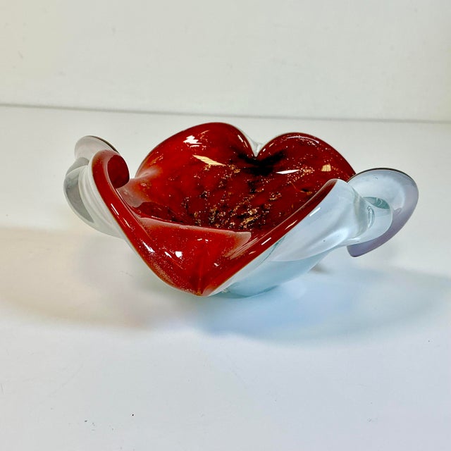 1950s Italian Hollywood Regency Murano Ruby Encased in White Bowl For Sale - Image 10 of 12