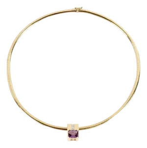 14k Gold, Amethyst, and Diamonds Omega Necklace 21 Grams