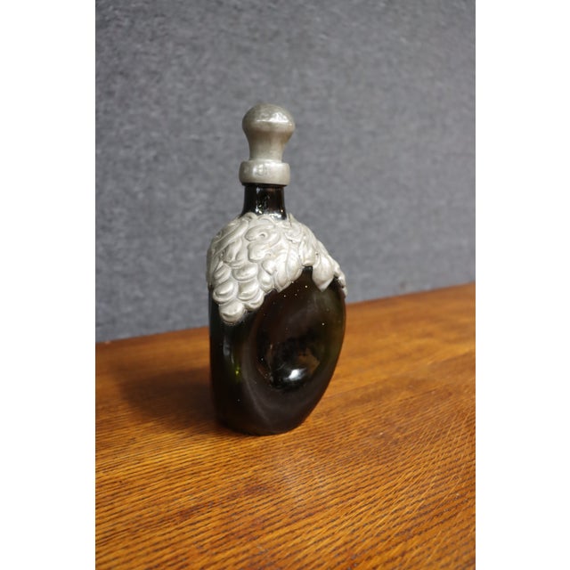 Mid 20th Century Rococo Danish Emerald Green Glass Flask With Ornate Pewter Overlay For Sale - Image 4 of 10