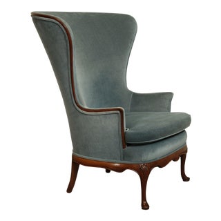 Custom Quality Vintage Mahogany Fan Back Wing Chair For Sale