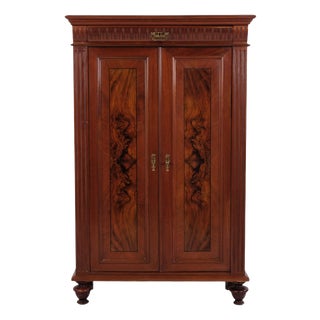 Large Antique Hand-Polished Walnut Cabinet with Carved Details, 1880s For Sale