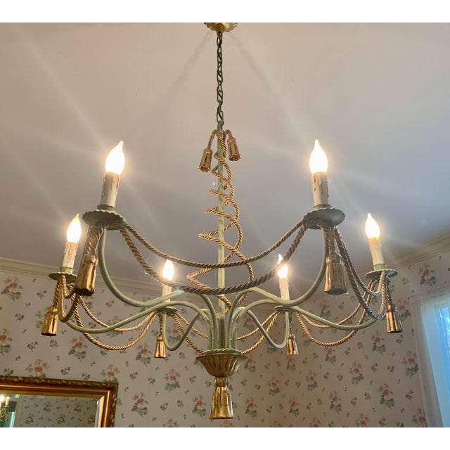 Traditional Late 20th Century Italian Rope and Tassel Gilt Metal Chandelier For Sale - Image 3 of 12