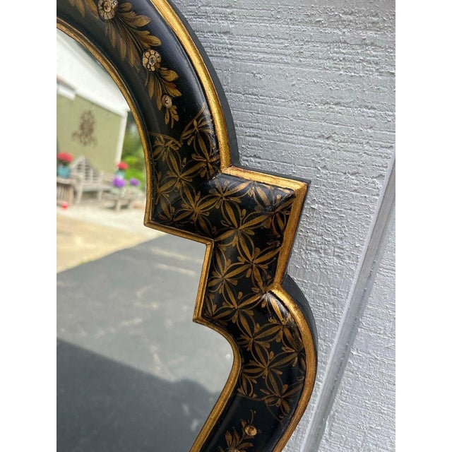 Elegant Chinoiserie Black and Gold Mirror For Sale - Image 10 of 18