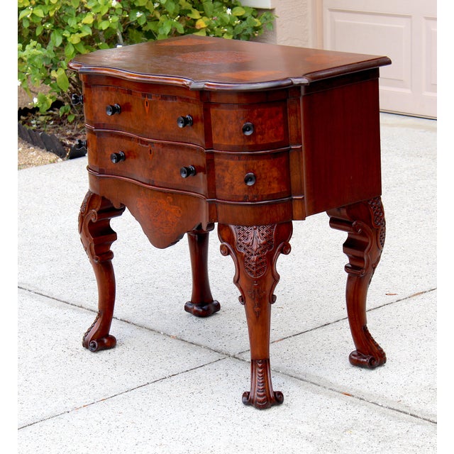 Antique Victorian Marquetry Serpentine Chest / Low Dresser, Hand-Cut Dovetails, Cabriole Legs, Circa 1880 For Sale - Image 13 of 18