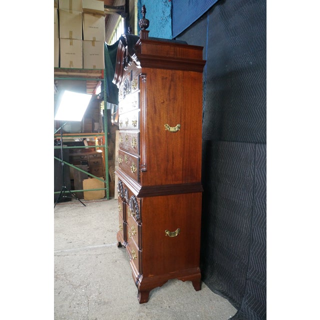 Wood Vintage Chippendale Style Mahogany Shell & Blockfront Highboy Chest on Chest 89" For Sale - Image 7 of 18