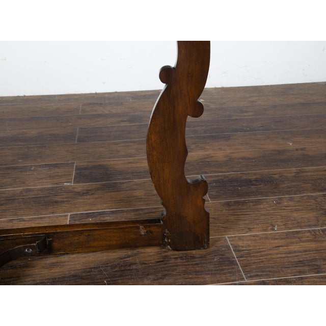 Large Italian Baroque Style 18th Century Walnut Demilune Table with Carved Legs For Sale - Image 4 of 12