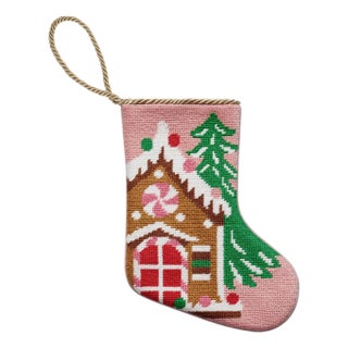 Gingerbread House Embroidered Needlepoint Mini Stocking For Sale