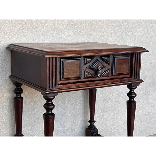 Wood French Nightstands in Solid Carved Oak With Turned Columns, Set of 2 For Sale - Image 7 of 12