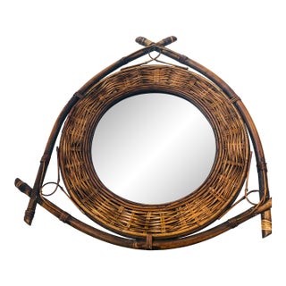 1950s Bamboo Wicker Campaign Safari Style Mirrir For Sale