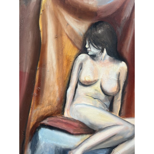Textile Late 20th Century Expressionist Nude Portrait Oil Painting Study For Sale - Image 7 of 9