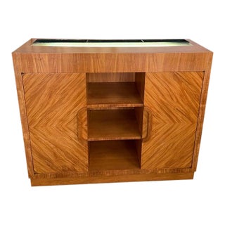 1940s Art Deco Satinwood Lit Dry Bar Music Entertainment System Cabinet For Sale