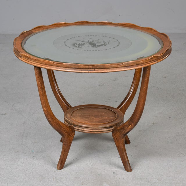 1930s Vintage French Gueridon Small Round Side Table With Etched Glass Top For Sale - Image 5 of 10
