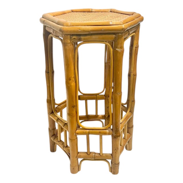 Vintage Hexagonal Bamboo Plant Stand Table For Sale