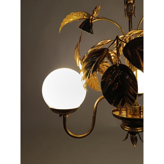 Gold Chandelier with Gilded Leaves and White Opaline in the style of Hans Kögl, 1970s For Sale - Image 8 of 18