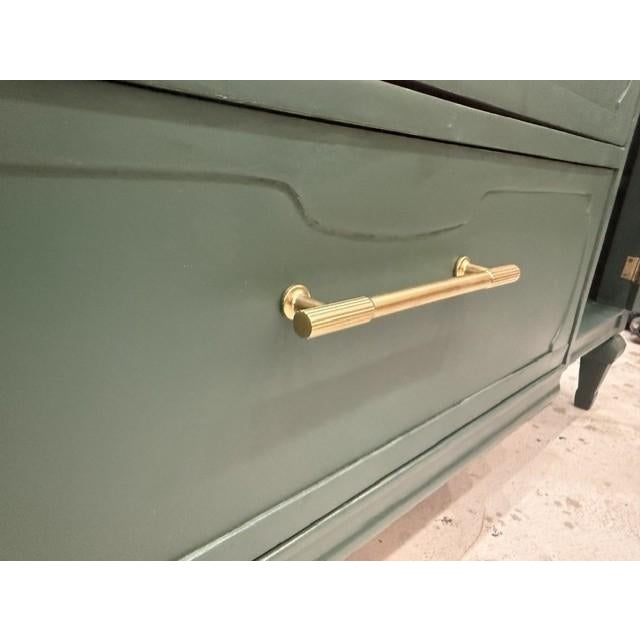 Vintage Emerald Green Credenza Media Console With Walnut Finished Top For Sale - Image 9 of 10