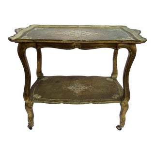 Vintage C.1960's Italian Gilt Gold Florentine-Style Dry Bar Cart And/Or Food Trolley With Large Removable Serving Tray For Sale