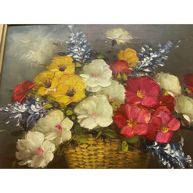 1960s 1960s Mid-Century Modern Impasto Floral Still Life in Basket – Signed m.i. Doyle For Sale - Image 5 of 10