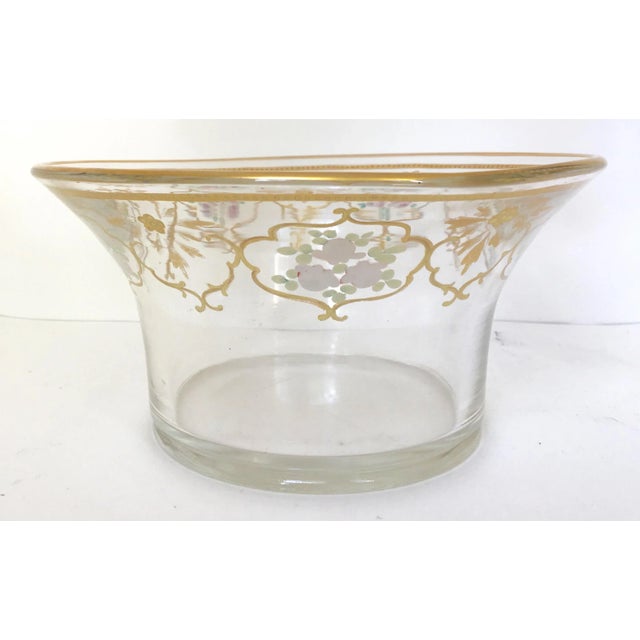 Hand Painted Floral Glass Serving Bowl Centerpiece For Sale - Image 4 of 5