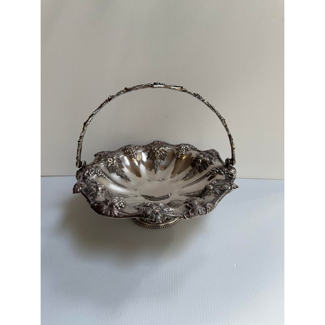 Vintage 11" Extra Silver Plated Bride's Basket With Swing Handle Grapes Motif For Sale - Image 14 of 18