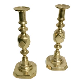 Antique Pair of Victorian English Brass Candlesticks – Queen Victoria Diamond Jubilee, 1897 For Sale