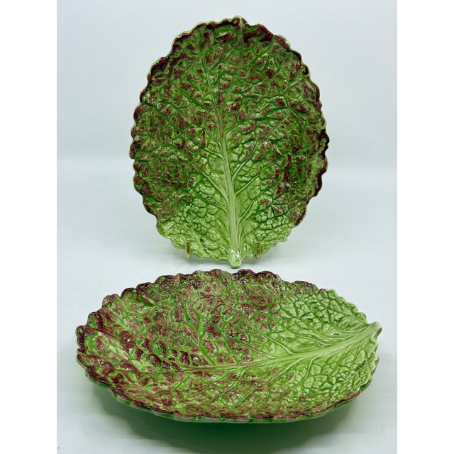 Set of two Italian made cabbage leaf / lettuce plates Green and red colors adorn these plates. Great for serving small...