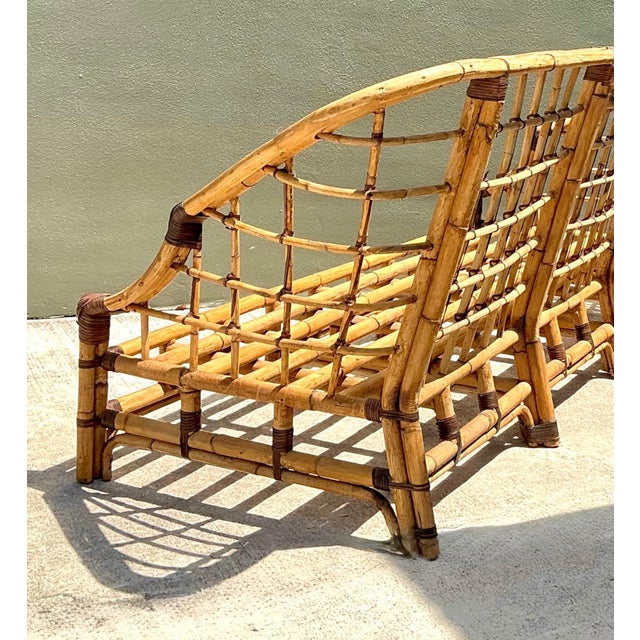 Camel Vintage Woven Grid Rattan High Back Sofa For Sale - Image 8 of 13