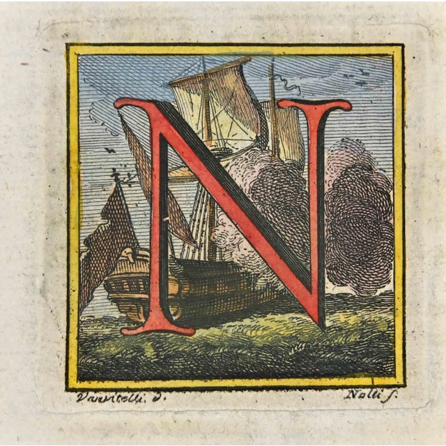 Letter of the Alphabet N from the series "Antiquities of Herculaneum", is an etching on paper realized by Luigi Vanvitelli...
