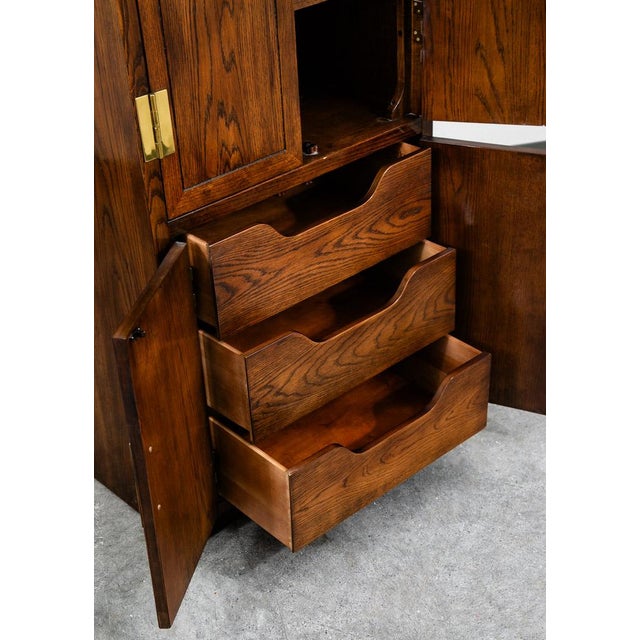 Mid Century Modern Armoire Compact Cabinet Scene One Henredon Campaign Dark Wood For Sale - Image 12 of 12