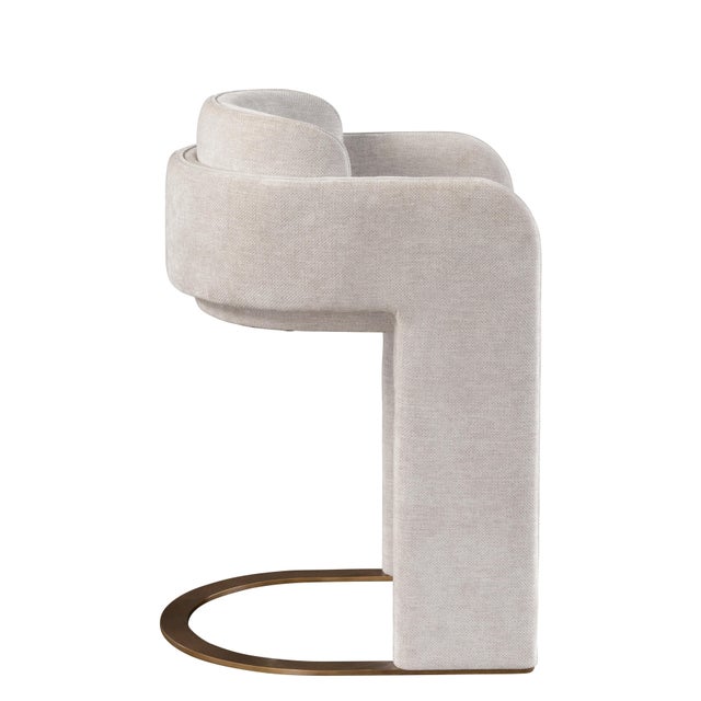 Indigo Upholstered Counter Chair in White With Brass Base For Sale - Image 4 of 4