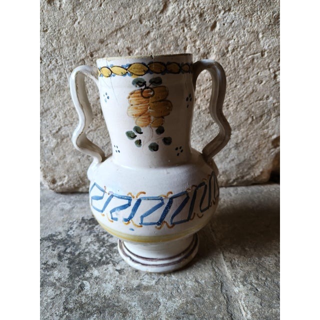 White Hand-Painted Ceramic Two-Handled Jug For Sale - Image 8 of 10