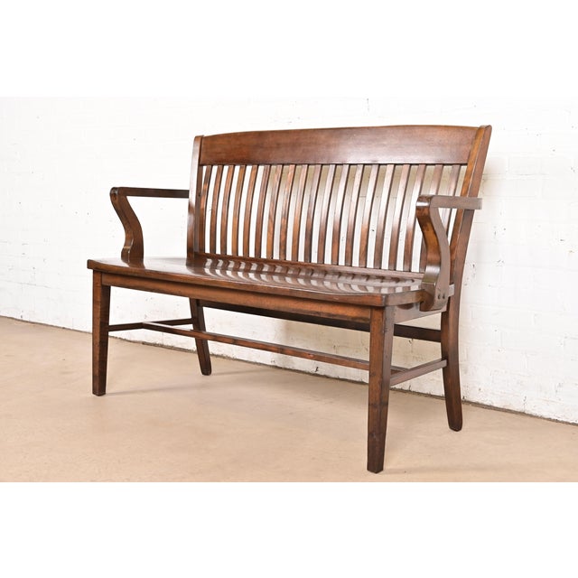 American Antique Arts & Crafts Solid Walnut Lawyer's Bench, Circa 1920s For Sale - Image 3 of 12