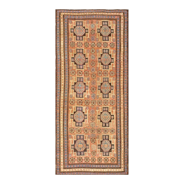 1890s Orange Salmon Geometric Antique Persian n.w. Rug 4' X 9'8" Knotted Pile Wool Carpet For Sale