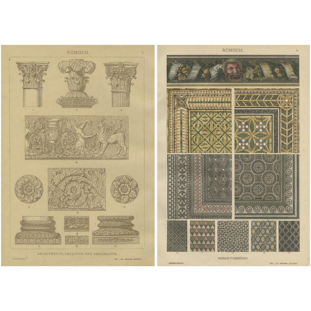 Dolmetsch, Roman Architectural and Mosaic Ornaments, 1887, Prints, Set of 2 For Sale