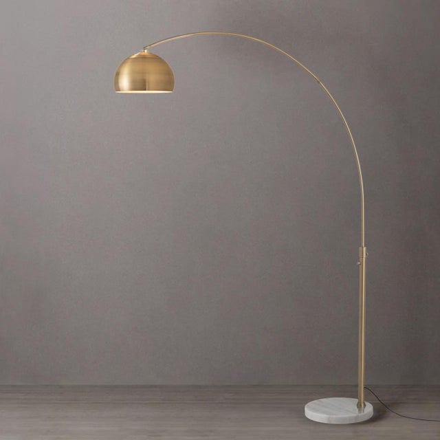 Mid-Century Modern 1960s 92" Half Dome Adjustable Mid Century Brass Floor Lamp - Modern Arc Lamp, White Marble Base, Dimmable, Living Room Lamp For Sale - Image 3 of 7
