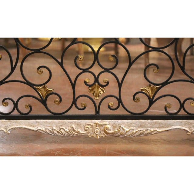 Mid-Century French Louis XV Style Wrought Iron Fireplace Screen For Sale - Image 4 of 9