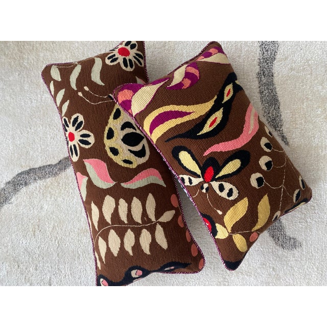 These one of a kind, beautiful pillows were handmade from a vintage needlepoint tapestry. They feature whimsical designs...