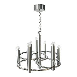 Vintage 1970's Gaetano Sciolari Polished/Brushed Chrome Chandelier in Good Condition. For Sale