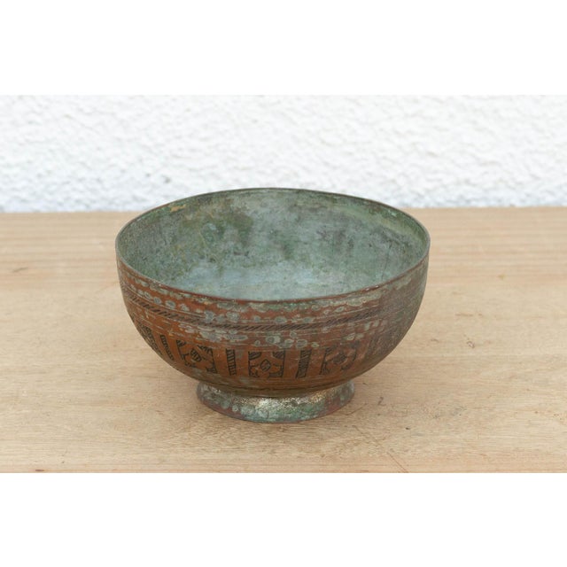 Indian Small Hand-Engraved Antique Copper Bowl For Sale - Image 3 of 8