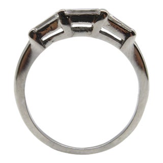 Platinum Mid-Century Modern Diamond Baguette Ring Band, Size 6 For Sale