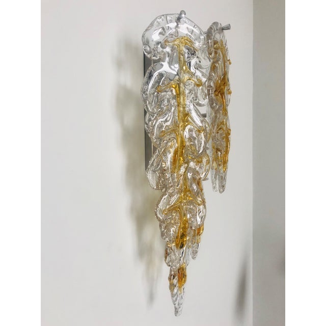 Metal Mid-Century Modern Italian Murano Leaf Glass Wall Sconces from Mazzega, 1970s, Set of 6 For Sale - Image 7 of 14