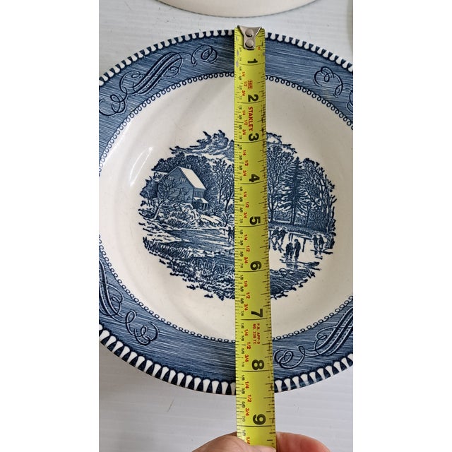Currier & Ives Blue by Royal 8.5" Rimmed Cereal Soup Bowl Early Winter Set of 10 For Sale - Image 12 of 13