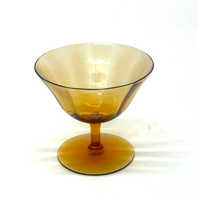 Glass Vintage Mixed Amber Glass Stemware Curation - Group of 7 For Sale - Image 7 of 9