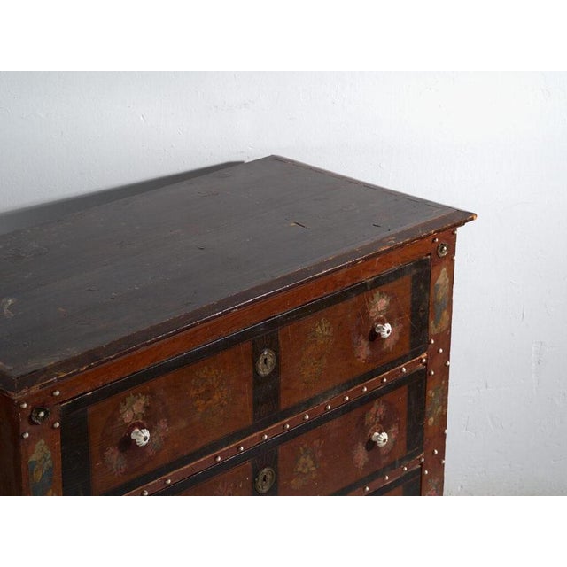 Antique Painted Folk Chest of Drawers in Wood, Austria, 1900 For Sale - Image 3 of 11
